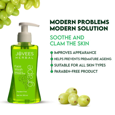 Jovees Herbal Grape Face Wash With Grape Seed & Orange Peel Extracts | For Brighter & Glowing Skin | Reduces Uneven Skin Tone & Fine Lines | For All Skin Types 300ml